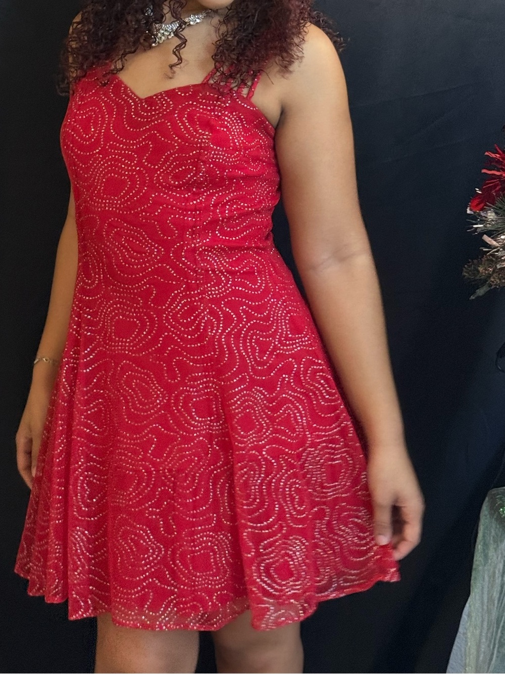 All That Jazz Red Beaded Fit-and-Flare Prom Dress